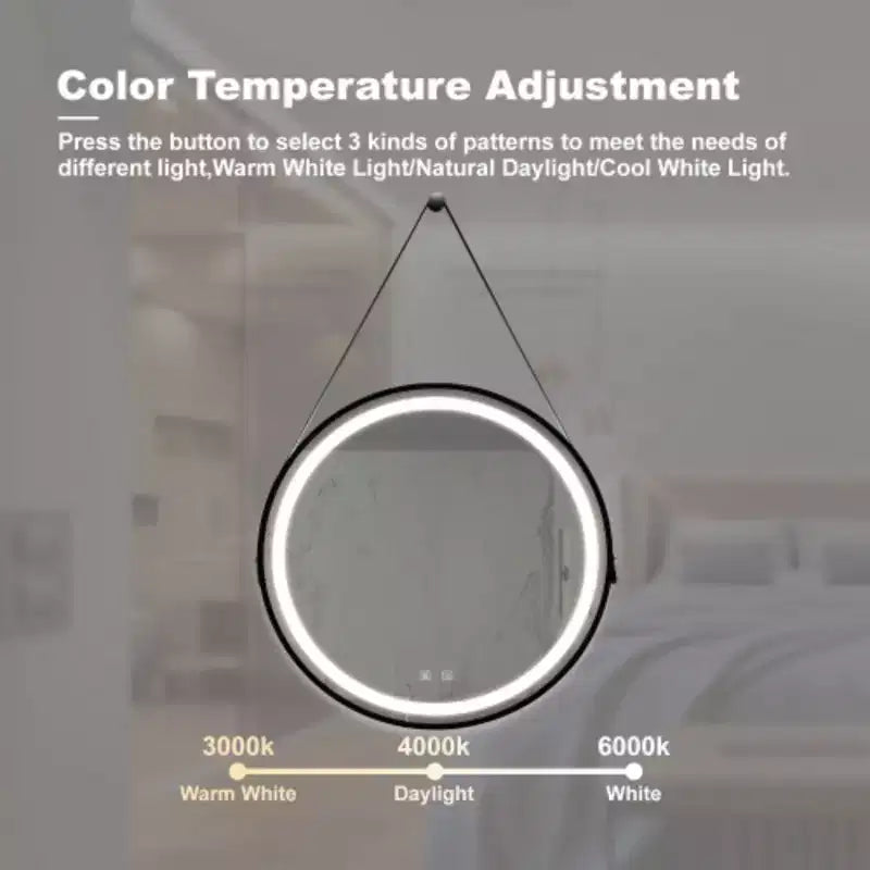 Specchio da bagno a LED da 32 pollici di classe con piano posteriore focalizzato, cornice in lega di alluminio nera, alta luminosità, touch dimmerabile, controllo con interruttore a parete