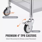 Carrello Medico, Carrello a 2 Strati in Acciaio Inox Capacità 100 kg, Carrello da Laboratorio con Ruote Silenziose a 360° e un Cassetto