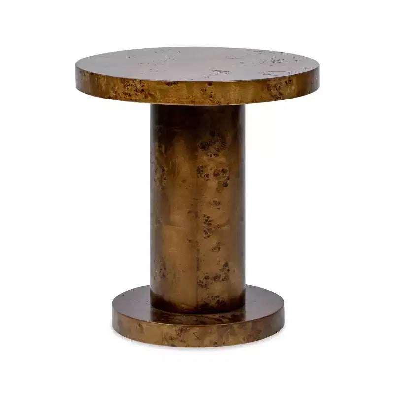 Jennifer Taylor Home Bolin 18 Round Pillar Burl Accent Side Table, Walnut Brown Burl Wood