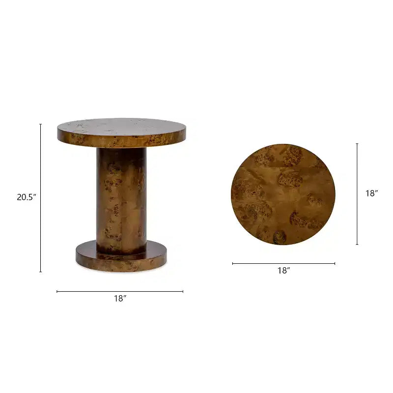 Tavolino d'appoggio Bolin 18 Round Pillar Burl Accent, legno di noce