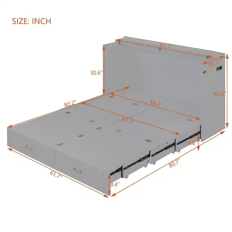 Letto a Scomparsa Matrimoniale Clever Design, Ripiegato in un Armadio con Cassetto e Porte USB