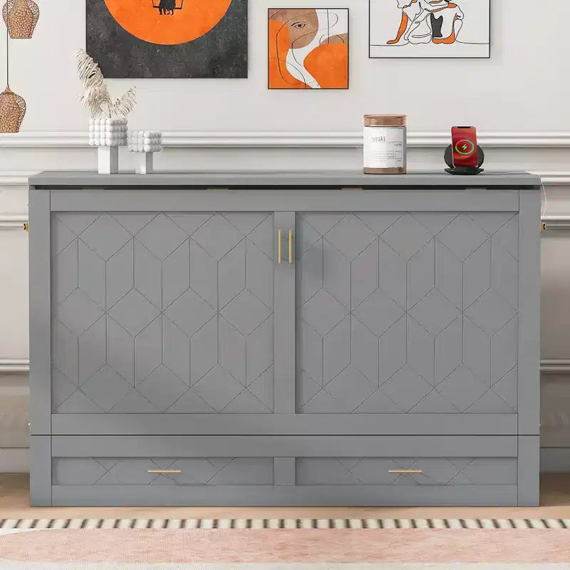 Letto a Scomparsa Matrimoniale Clever Design, Ripiegato in un Armadio con Cassetto e Porte USB