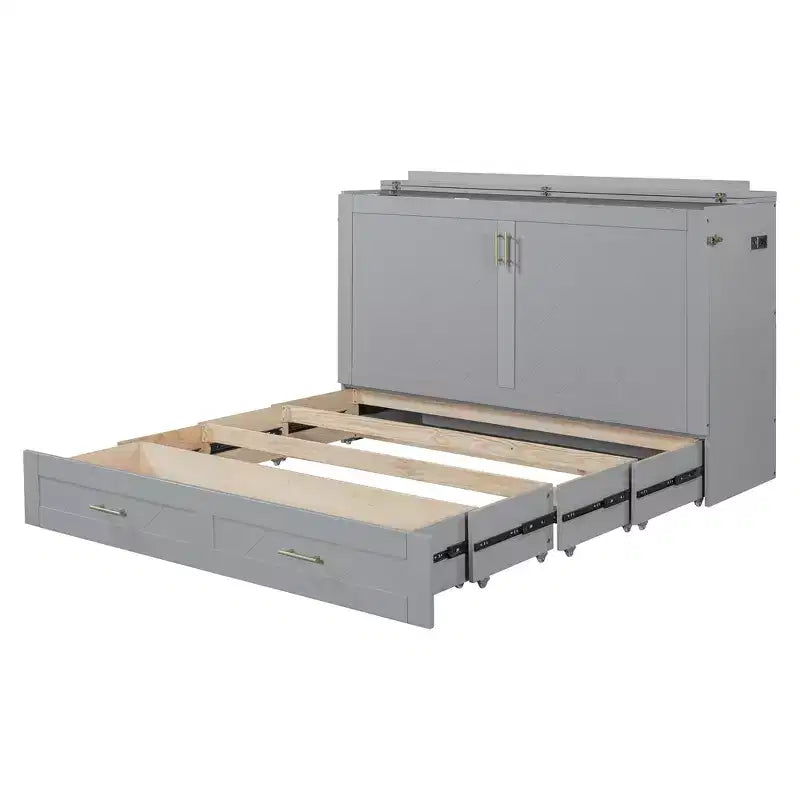 Letto a Scomparsa Matrimoniale Clever Design, Ripiegato in un Armadio con Cassetto e Porte USB