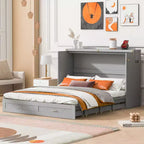 Whisen Clever Design Queen Size Murphy Bed, Folded into a Cabinet with Drawer and USB Ports