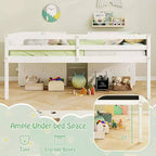 Letto a castello basso singolo con scala a rampa e librerie, sponda di sicurezza a tutta lunghezza, bianco/grigio