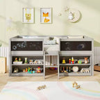 Letto a castello basso singolo con scala a rampa e librerie, sponda di sicurezza a tutta lunghezza, bianco/grigio