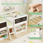 Letto a castello basso singolo con scala a rampa e librerie, sponda di sicurezza a tutta lunghezza, bianco/grigio
