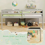 Letto a castello basso singolo con scala a rampa e librerie, sponda di sicurezza a tutta lunghezza, bianco/grigio