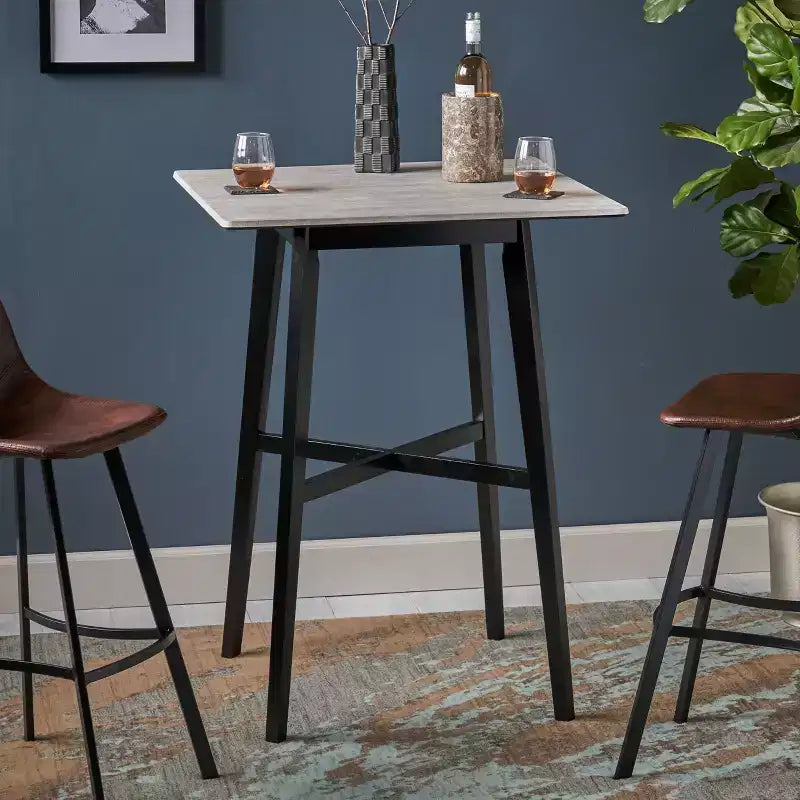 Tavolo da bar quadrato Hildred Modern in laminato e legno di gomma da 42