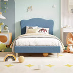 Struttura Letto per Bambini con Testiera a Scollature, Grazioso Letto Singolo in Velluto per Bambine e Bambini, Robusto Letto a Piattaforma, Nessuna Molla Richiesta, Doghe in Legno, Silenzioso