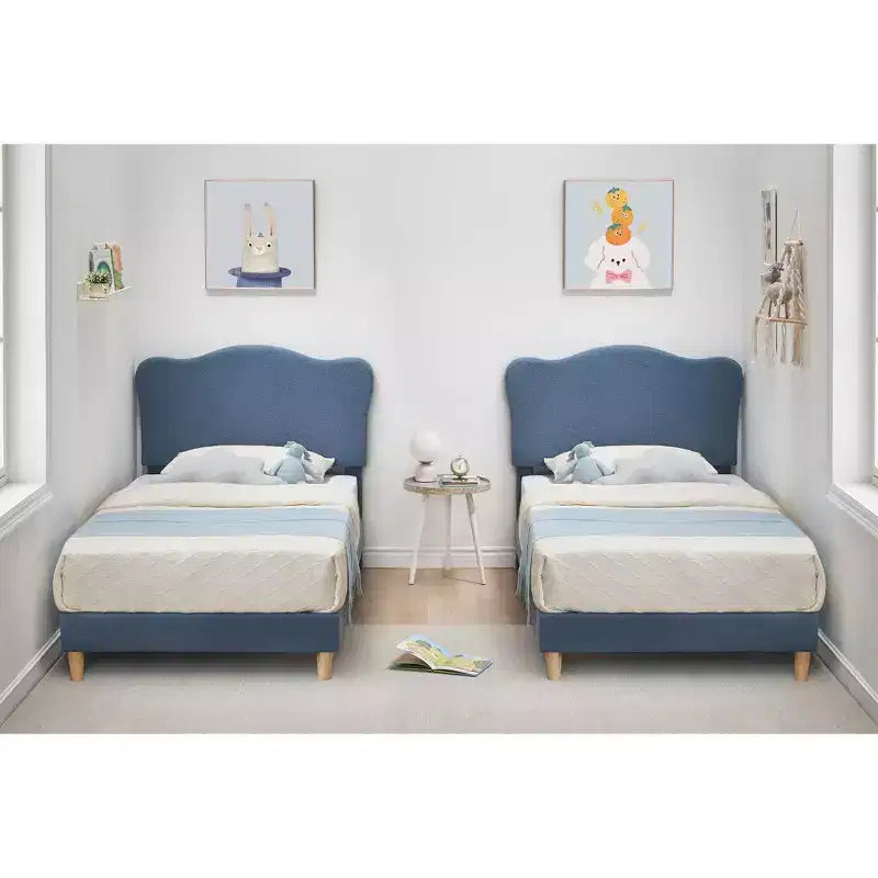 Struttura Letto per Bambini con Testiera a Scollature, Grazioso Letto Singolo in Velluto per Bambine e Bambini, Robusto Letto a Piattaforma, Nessuna Molla Richiesta, Doghe in Legno, Silenzioso