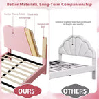 Struttura Letto per Bambini con Testiera a Scollature, Grazioso Letto Singolo in Velluto per Bambine e Bambini, Robusto Letto a Piattaforma, Nessuna Molla Richiesta, Doghe in Legno, Silenzioso