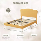 Struttura Letto per Bambini con Testiera a Scollature, Grazioso Letto Singolo in Velluto per Bambine e Bambini, Robusto Letto a Piattaforma, Nessuna Molla Richiesta, Doghe in Legno, Silenzioso