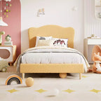 Struttura Letto per Bambini con Testiera a Scollature, Grazioso Letto Singolo in Velluto per Bambine e Bambini, Robusto Letto a Piattaforma, Nessuna Molla Richiesta, Doghe in Legno, Silenzioso