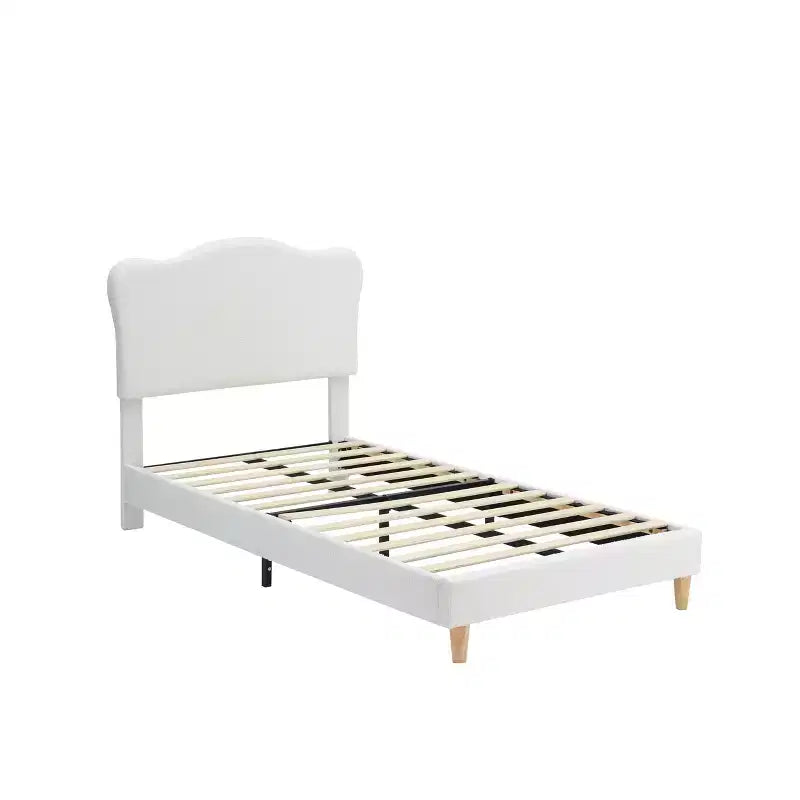 Struttura Letto per Bambini con Testiera a Scollature, Grazioso Letto Singolo in Velluto per Bambine e Bambini, Robusto Letto a Piattaforma, Nessuna Molla Richiesta, Doghe in Legno, Silenzioso