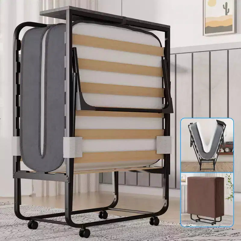 Mjkone Adult Folding Bed with Memory Foam Mattress Sleeper Wood Slats,With dust cover,75*32