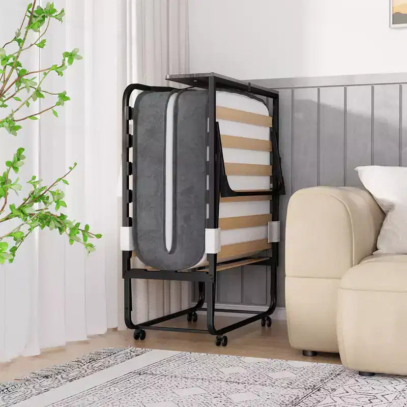 Letto Pieghevole per Adulti con Materasso in Memory Foam e Doghe in Legno, con Copertina Antipolvere, 75*32