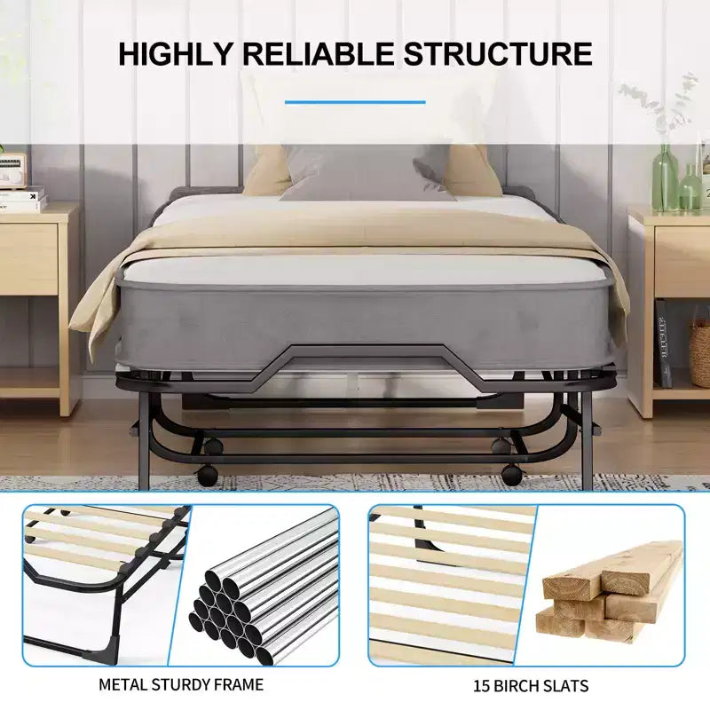 Letto Pieghevole per Adulti con Materasso in Memory Foam e Doghe in Legno, con Copertina Antipolvere, 75*32