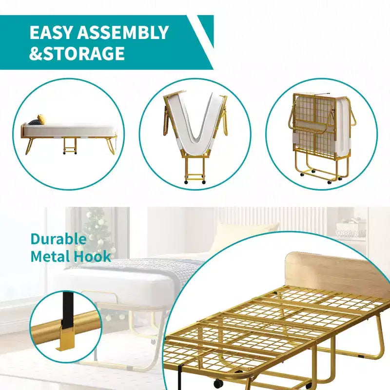 Letto Pieghevole per Adulti con Materasso, Materasso in Memory Foam, Letto Pieghevole Portatile con Sacco Antipolvere e Baffle, Letto Pieghevole per Ospiti