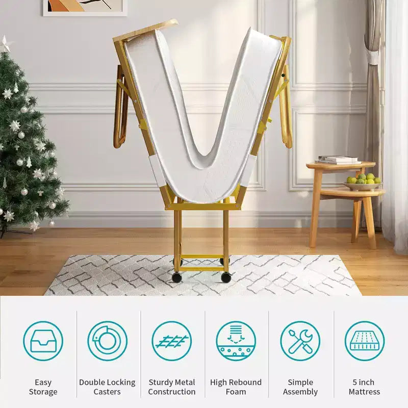 Letto Pieghevole per Adulti con Materasso, Materasso in Memory Foam, Letto Pieghevole Portatile con Sacco Antipolvere e Baffle, Letto Pieghevole per Ospiti