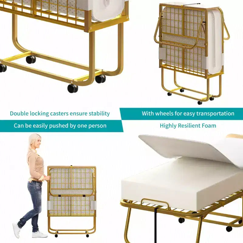 Letto Pieghevole per Adulti con Materasso, Materasso in Memory Foam, Letto Pieghevole Portatile con Sacco Antipolvere e Baffle, Letto Pieghevole per Ospiti