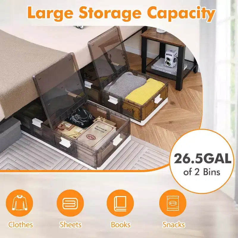 Contenitori da 100 l (26,5 Gal) con ruote e doppio coperchio apribile, per lo stoccaggio sotto il letto