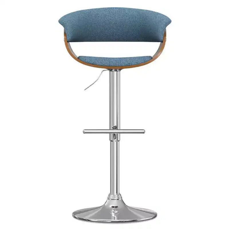 Sgabello da Bar Girevole Regolabile Caylor Blu Denim: Moderno di Metà Secolo, Schienale Imbottito, Gambe in Acciaio