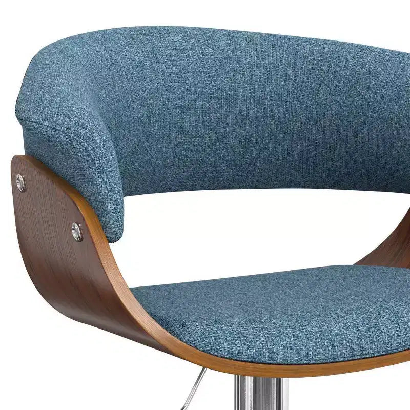 Sgabello da Bar Girevole Regolabile Caylor Blu Denim: Moderno di Metà Secolo, Schienale Imbottito, Gambe in Acciaio