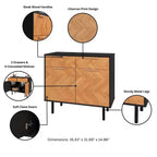 Credenza Liam Mid-Century Modern a 4 ripiani Nera/Naturale