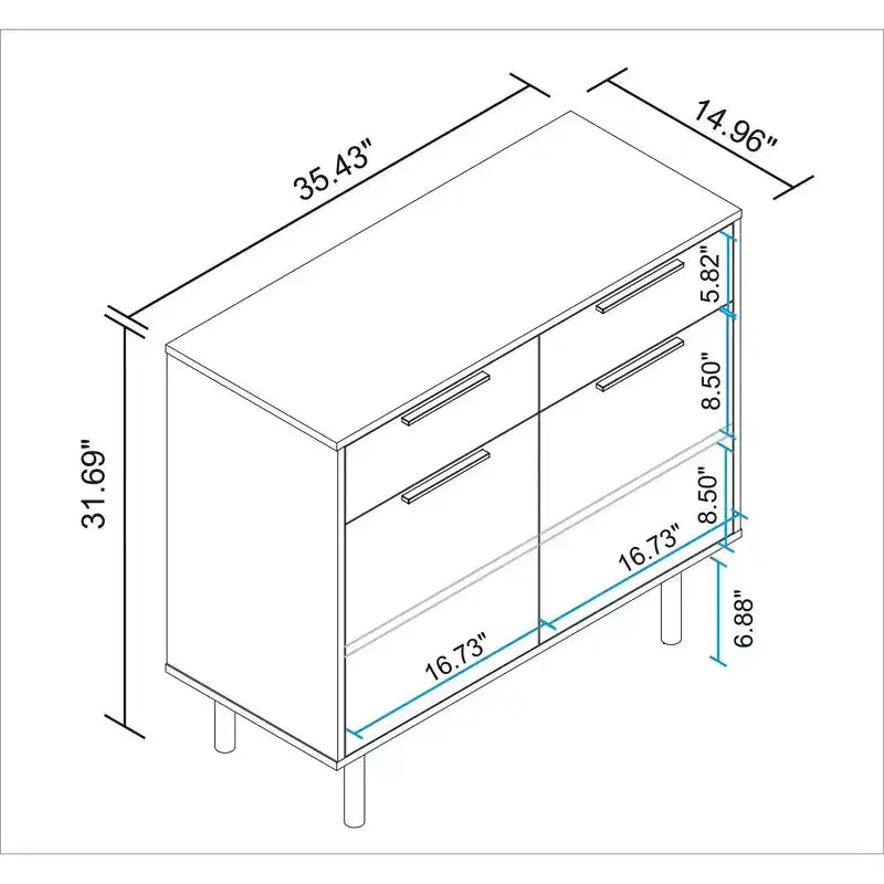 Credenza Liam Mid-Century Modern a 4 ripiani Nera/Naturale