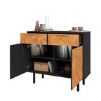 Credenza Liam Mid-Century Modern a 4 ripiani Nera/Naturale