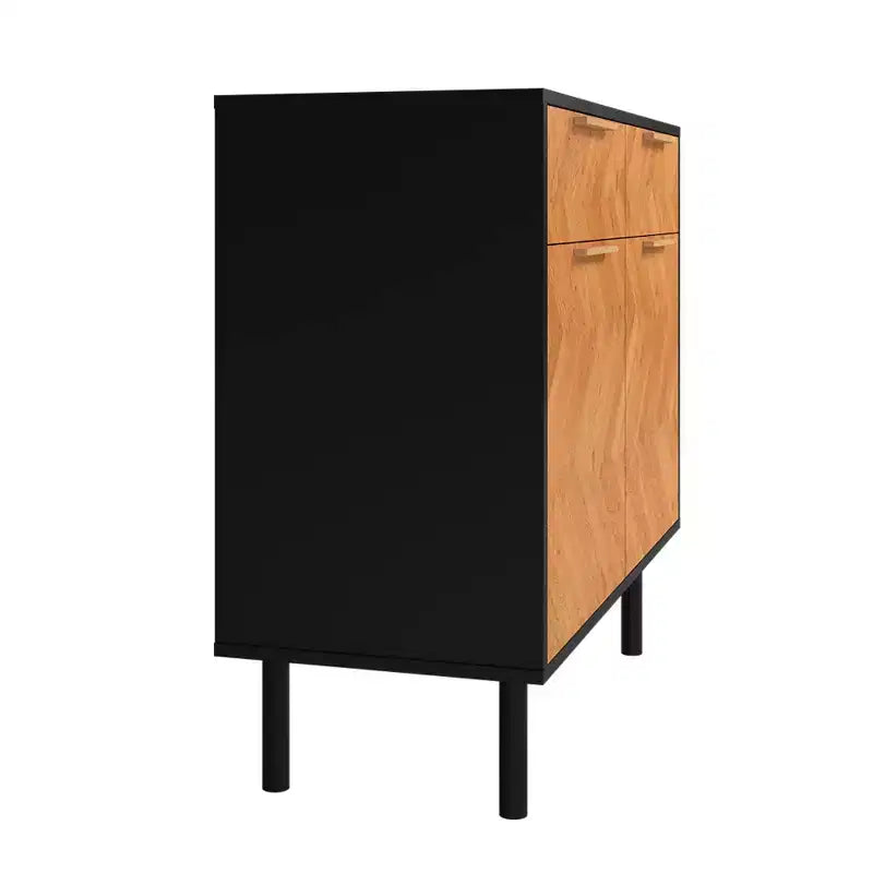 Credenza Liam Mid-Century Modern a 4 ripiani Nera/Naturale