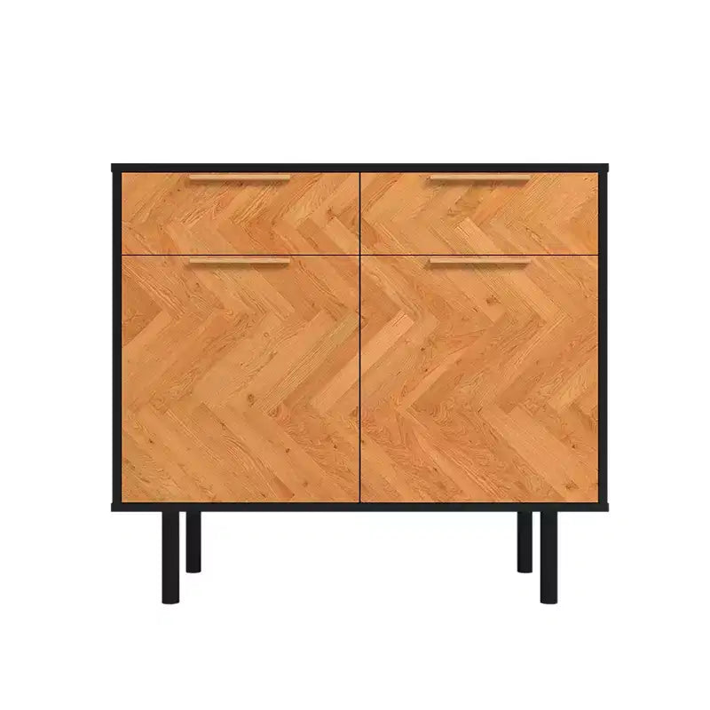 Credenza Liam Mid-Century Modern a 4 ripiani Nera/Naturale
