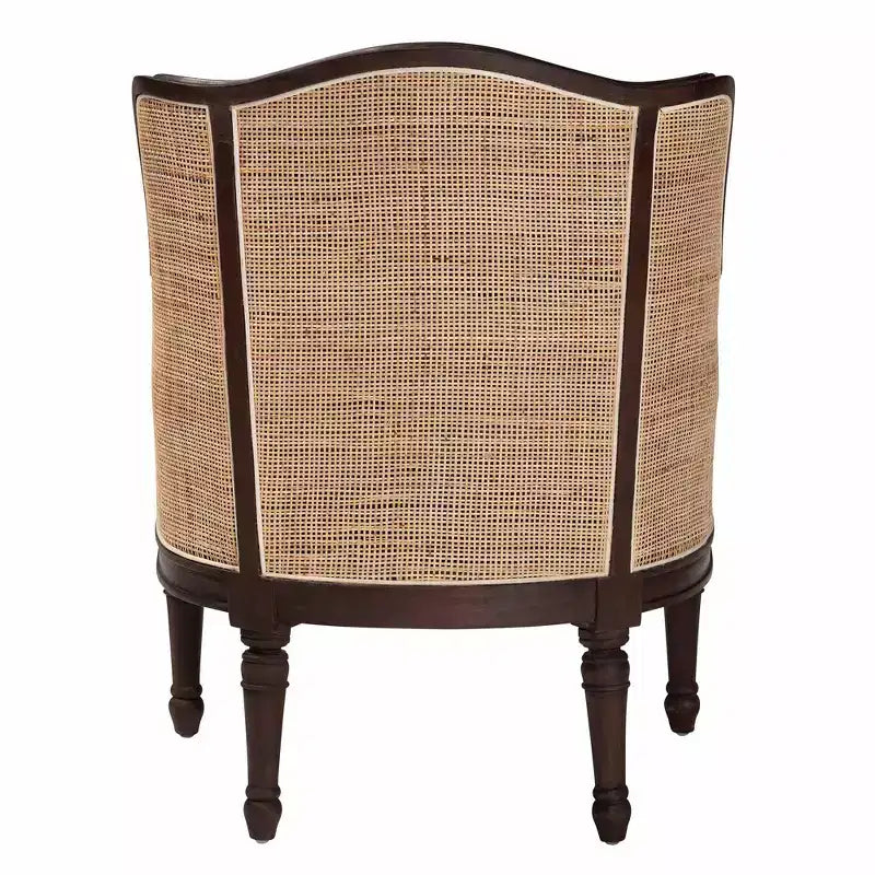 Poltrona d'accento Ornella in tessuto e legno beige/marrone scuro: Rivestimento in poliestere, telaio in rattan