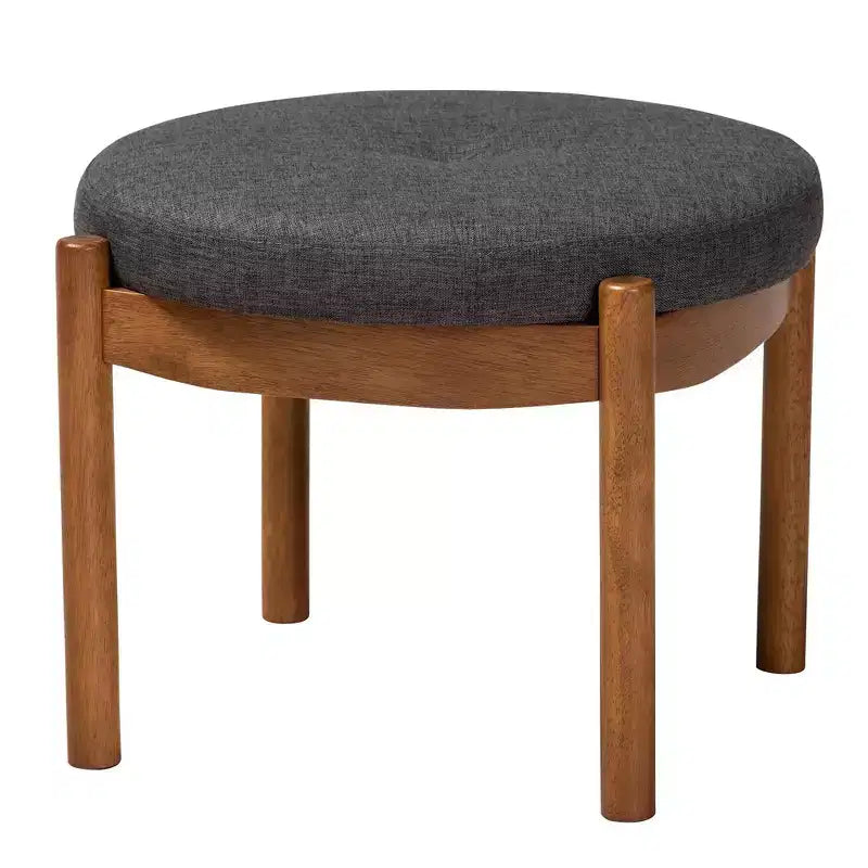 Poggiapiedi Pouf Iliana in Tessuto e Legno Grigio Scuro/Marrone Noce