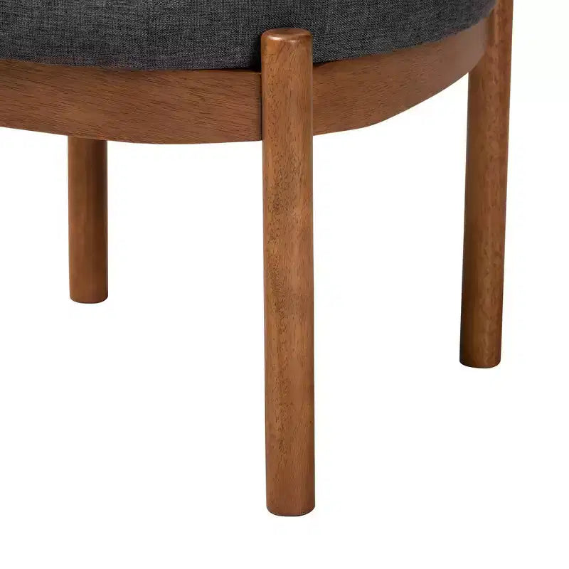Poggiapiedi Pouf Iliana in Tessuto e Legno Grigio Scuro/Marrone Noce