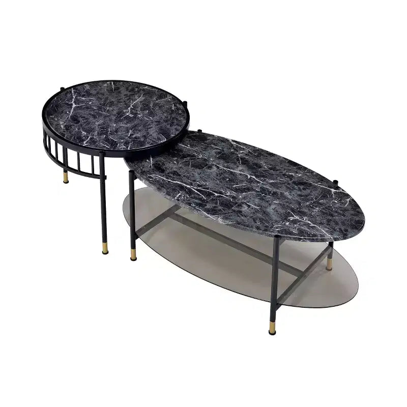 Tavolino d'appoggio Silas da 40" con ripiano: finto marmo, rotondo, base in metallo