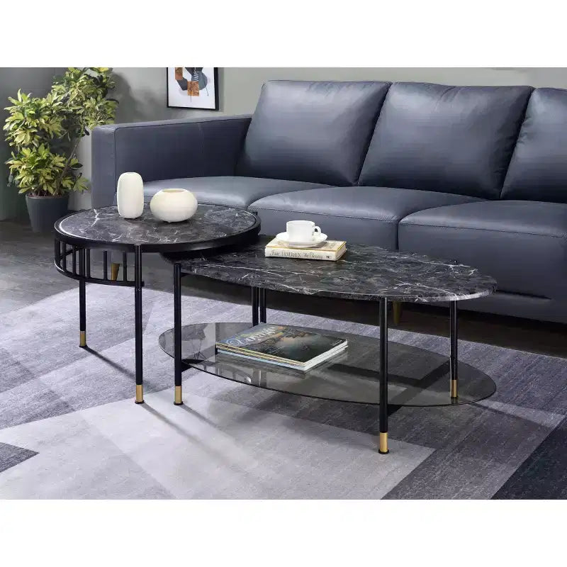 Tavolino d'appoggio Silas da 40" con ripiano: finto marmo, rotondo, base in metallo