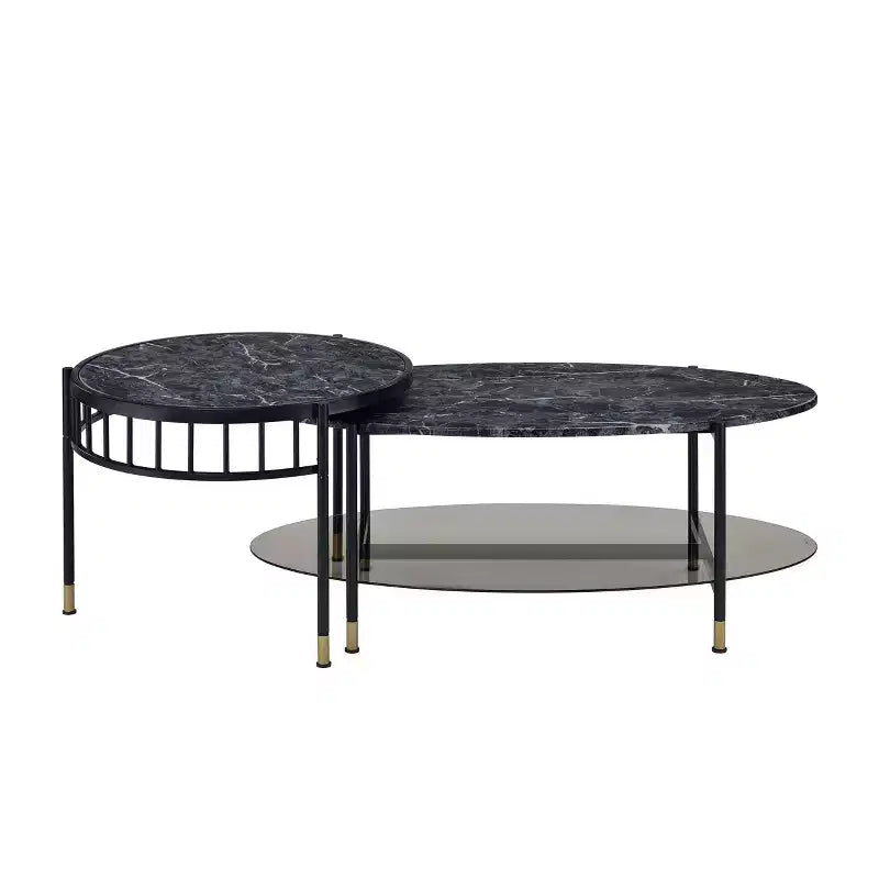 Tavolino d'appoggio Silas da 40" con ripiano: finto marmo, rotondo, base in metallo