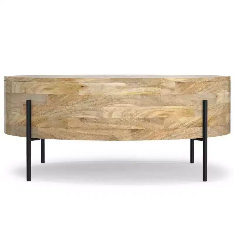 Tavolino da caffè Farmington Drum Naturale: Stile Industriale Moderno, Legno di Mango e Ferro, 38"