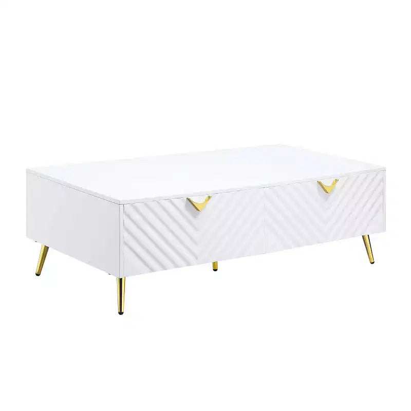 Tavolino da Salotto Gaines 53" Bianco Lucido: Elegante Design Rettangolare, Nessun Montaggio Richiesto