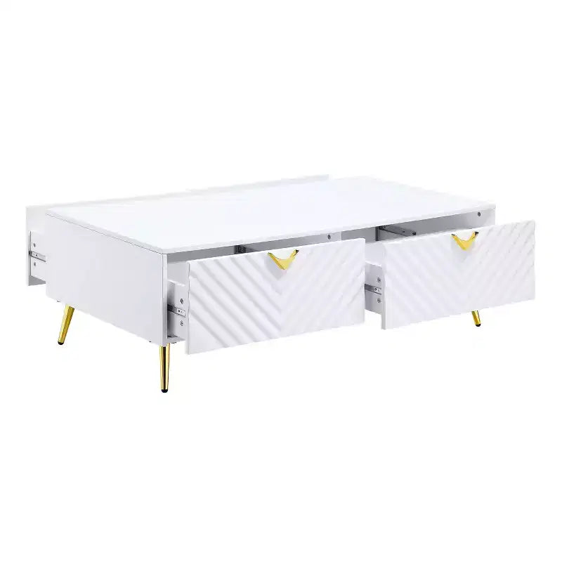 Tavolino da Salotto Gaines 53" Bianco Lucido: Elegante Design Rettangolare, Nessun Montaggio Richiesto