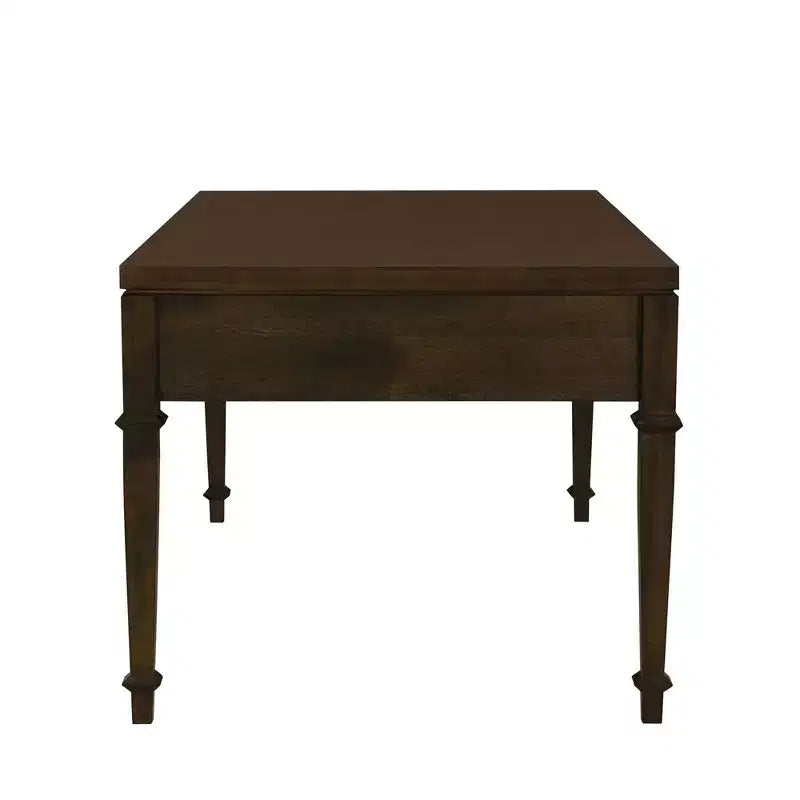 Tavolino da caffè Kenna con 2 cassetti scanalati, marrone: impiallacciatura in legno tradizionale, contenitore, gambe affusolate, ferramenta in ottone