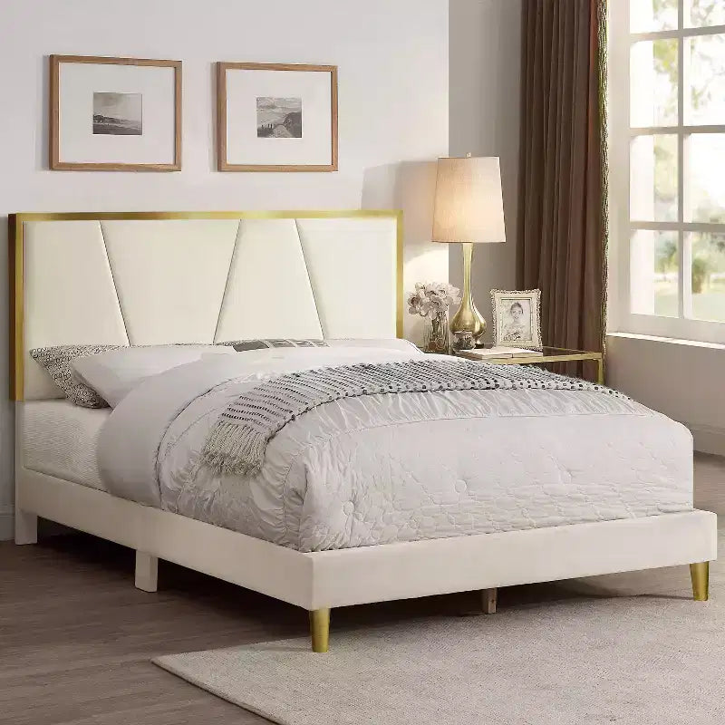 Letto completamente imbottito Kealoa Glam, beige