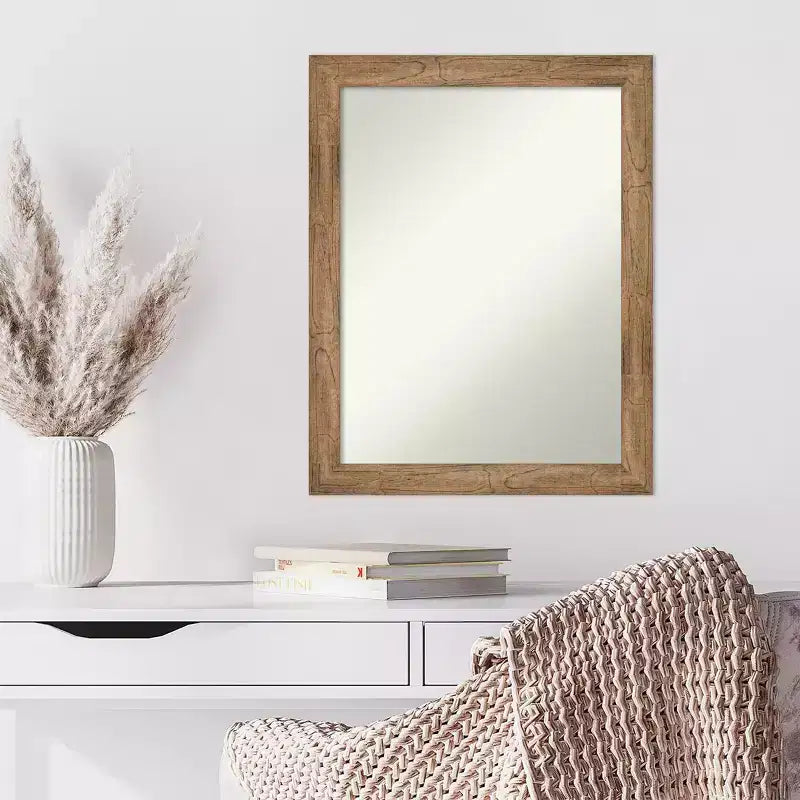 Specchio da parete con cornice in legno stretta marrone gufo, non smussato