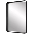 Specchio da Parete Decorativo Rettangolare per Vanity Moderno con Cornice in Ferro Nero Satinato Smussata, 30 Pollici di Larghezza, per Bagno, Camera da Letto, Soggiorno