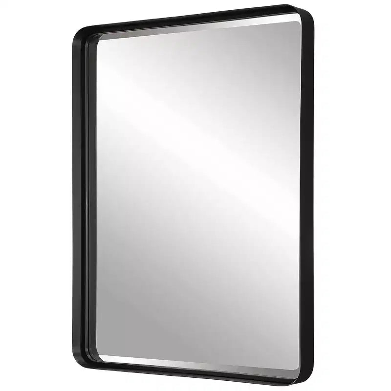Specchio da Parete Decorativo Rettangolare per Vanity Moderno con Cornice in Ferro Nero Satinato Smussata, 30 Pollici di Larghezza, per Bagno, Camera da Letto, Soggiorno