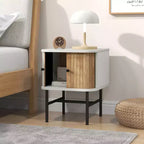 Comodino con anta scorrevole, stile moderno di metà secolo, con mobiletto contenitore, nero/bianco anticato