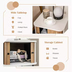 Comodino con anta scorrevole, stile moderno di metà secolo, con mobiletto contenitore, nero/bianco anticato
