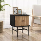 Comodino con anta scorrevole, stile moderno di metà secolo, con mobiletto contenitore, nero/bianco anticato